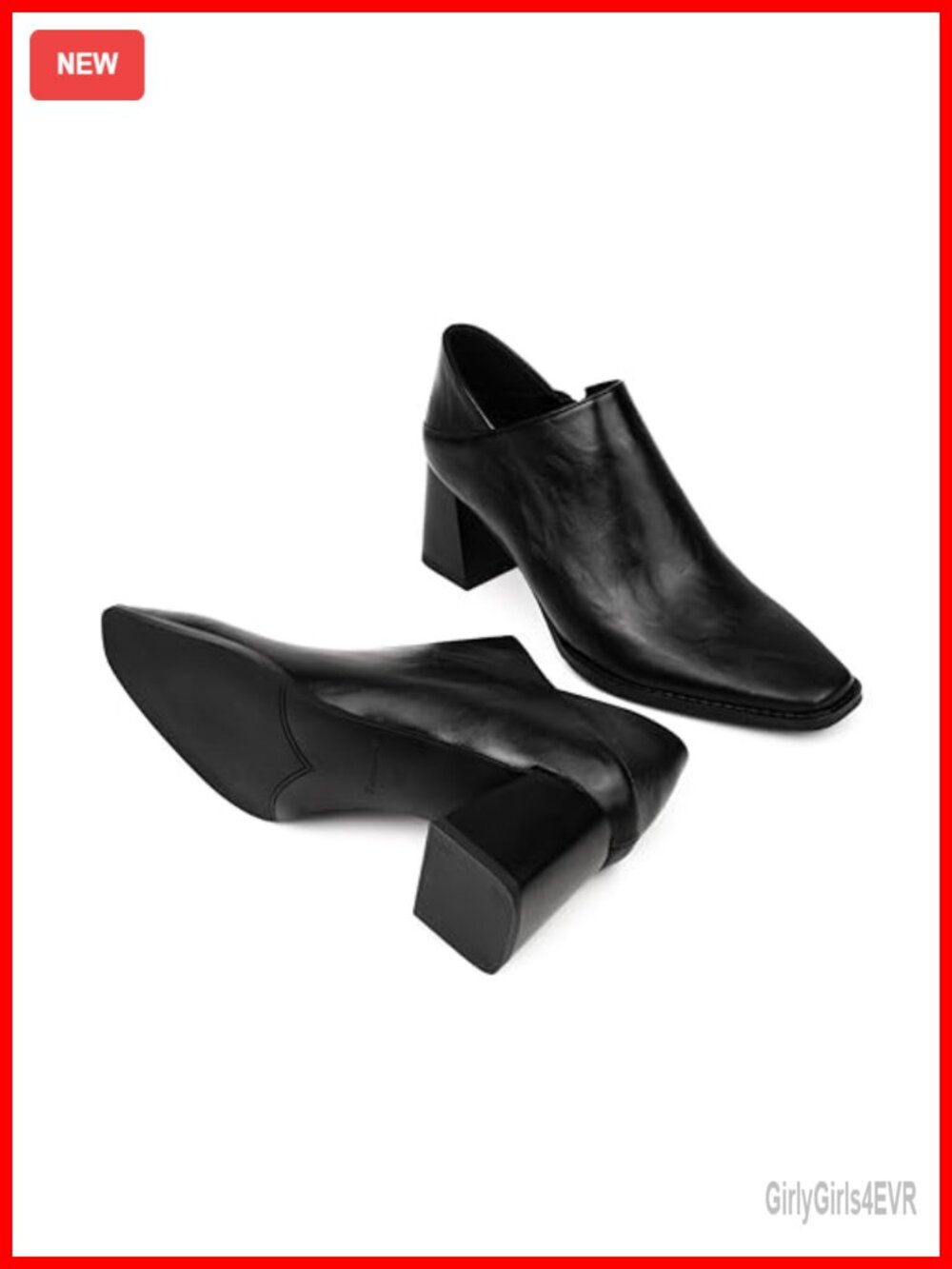Faux Leather Chunky Heel Pumps Square Toe Block Heel Dress Shoes Slip On - Picture 3 of 6